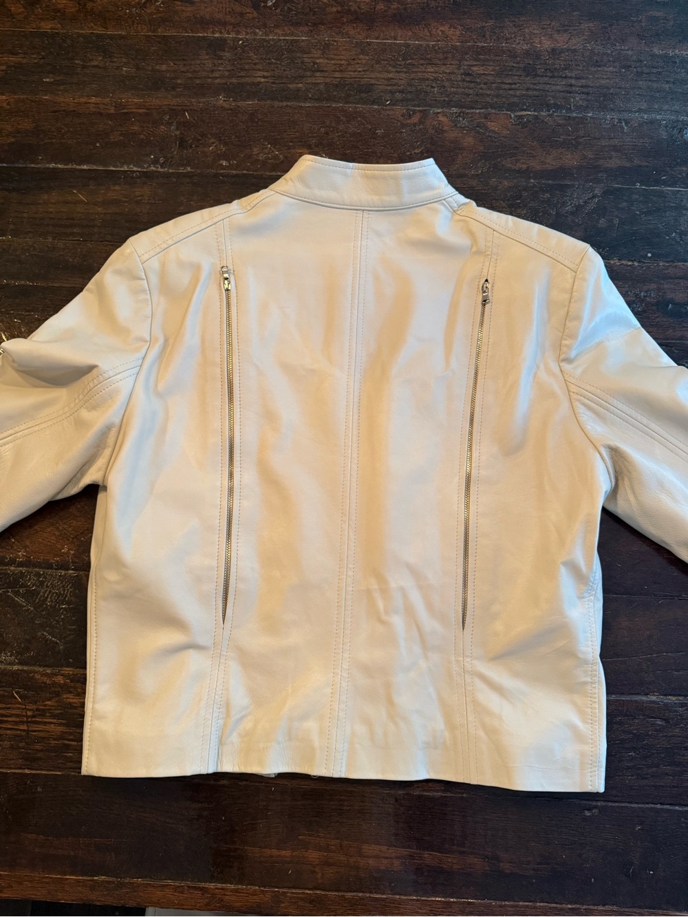 Beige Leather Zip-Front Jacket - Picture 7 of 7